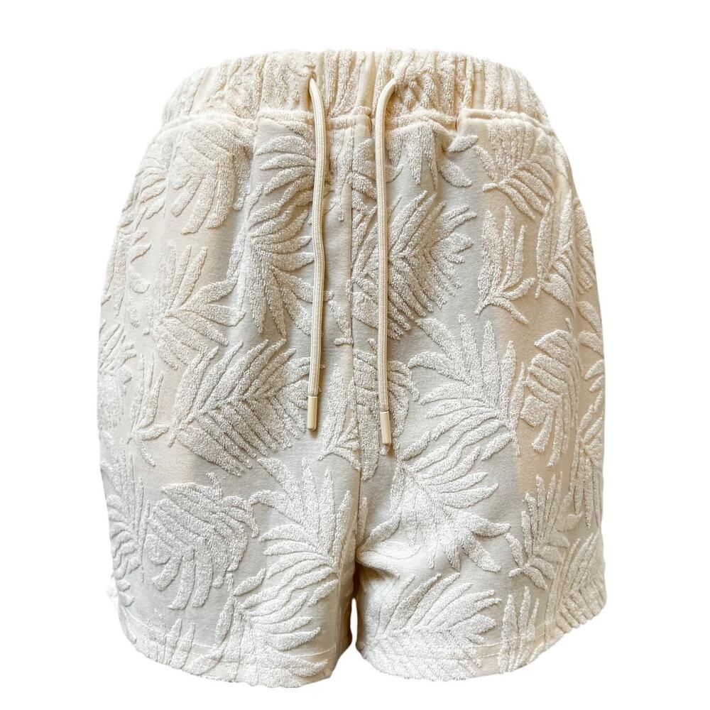NWT Avec Les Filles Textured Terry Cloth Leaf Print Shorts Women's Size XS Cream